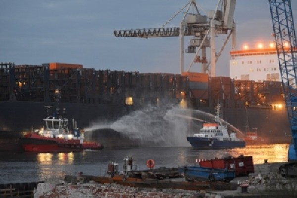 Ship with radioactive cargo gutted by fire in Hamburg harbour