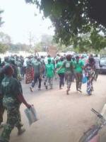 Mr Jammeh’s supporters marching in the streets of Banjul