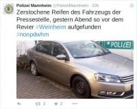 Polizei Mannheim auf Twitter: "Zerstochene Reifen des Fahrzeugs der Pressestelle"