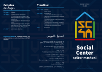 Flyer zur Konferenz "Social Center selber machen" DE/EN/AR - Vorderseite