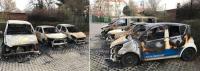 Die ausgebrannten Fahrzeuge am Mittwochmorgen am Leutzscher Rathaus.