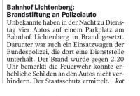 Tagesspiegel:  Bahnhof Lichtenberg: Brandstiftung an Polizeiauto  / 11.03.2015