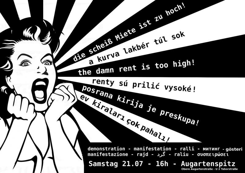 Plakat: Die scheiß Miete ist zu hoch! Demo in Wien 21.07.2012