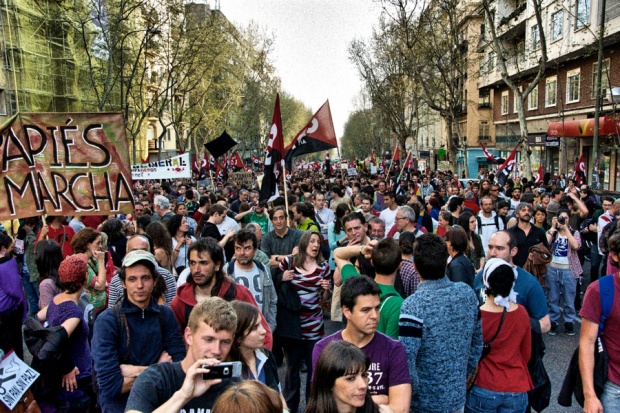 In den Straßen Madrids keine Seltenheit: Generalstreik. Lizenz: cc by-sa/2.0/ (Osvaldo Gago)