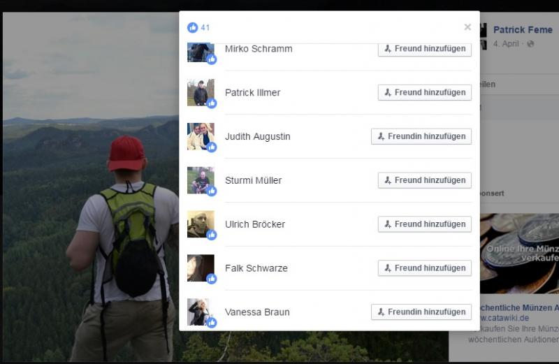 Ein von Patrick Heise vor wenigen Tagen hochgeladenes Foto, mit Likes seiner Nazifreunde Mirko Schramm, Patrick Illmer, Sturmi Müller (Sebastian Schössner), Vanessa Braun... 