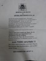 Todesurteil gegen Rigaer 94, plakatiert im Gefahrengebiet am Tag vor Räumung