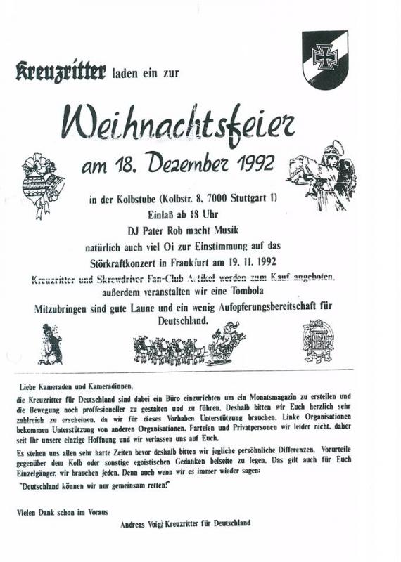 „Kreuzritter für Deutschland“ in der Stuttgarter Kolbstube 1992