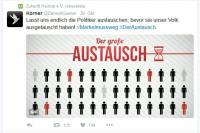Pro­pa­gan­dist „Den­nis­Ko­er­ner“ wirbt, „Zukunft Hei­mat“ teilt