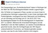 Ralph Hoffmann-Odermat klagt über seine aufgeschlitzen Reifen beim Parteitag in Nürtingen, 23.01.2017