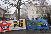Blockadeaktion gegen Lars Steinke (FKTS) an der Burschenschaft Hannovera