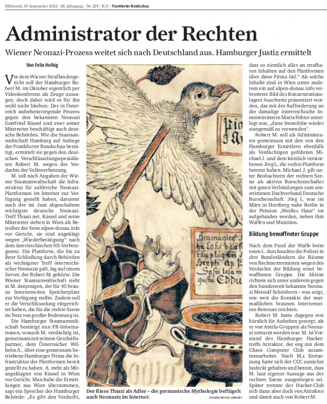 Frankfurter Rundschau,19.07.2012, "Administrator der Rechten"