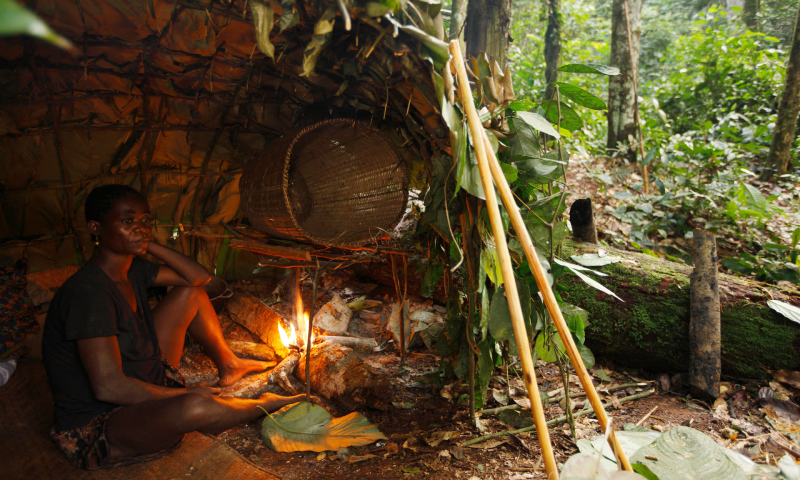 Anti-poaching government “eco-guards” in the Cameroon rainforests are alleged to have destroyed camps and property belonging to the hunter-gatherer Baka people. Photograph: Cyril Ruoso/Minden Pictures/Alamy 