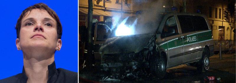 Unklar ist, ob es zwischen dem Anschlag bei der Firma von Frauke Petry und dem brennenden Polizeiauto einen Zusammenhang gibt.
