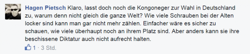 Rassistischer Facebookpost von Hagen Pietsch