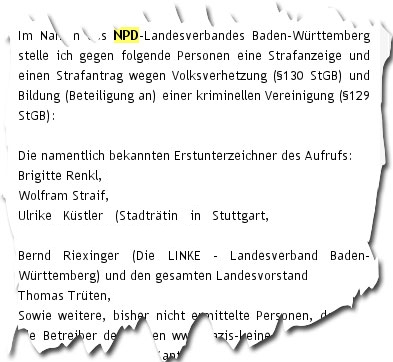 Screenshot der NPD Seite (Adressen von uns entfernt)