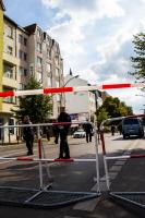 Polizeiabsperrung in der Gürtelstraße, Berlin Firedrichshain