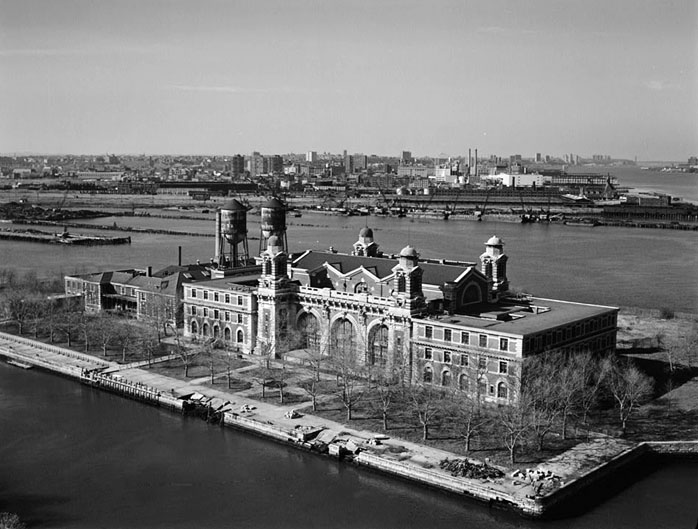 This is an aerial view of Ellis Island.