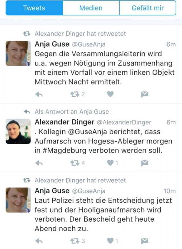 (Fake-)Volksstimme-Redakteur/in verkünden angebliches Verbot der GSD-Veranstaltung am 08.04.2016 (Screenshot)