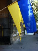 Odessa, 24. August 2015: Nicht jedem gefallen die zum Unabhängigkeitstag der Ukraine aufgehängten Flaggen