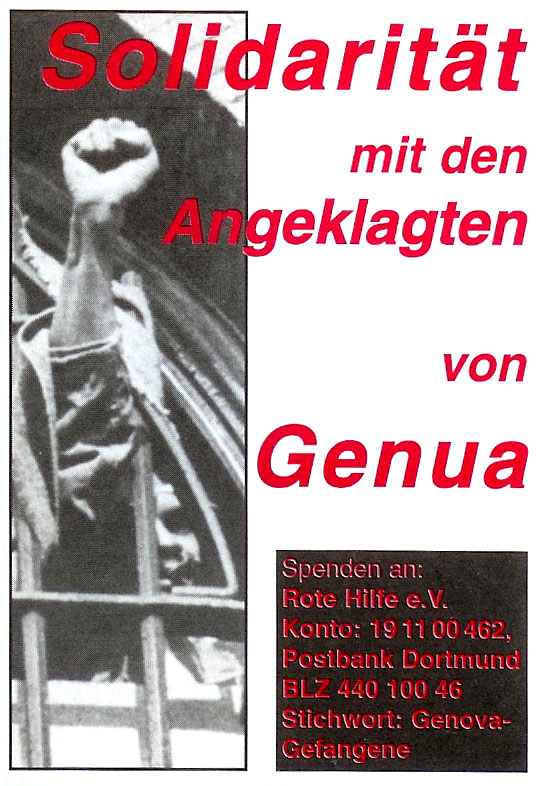 Genova-Aufkleber 2001 - Solidarität mit den Gefangenen