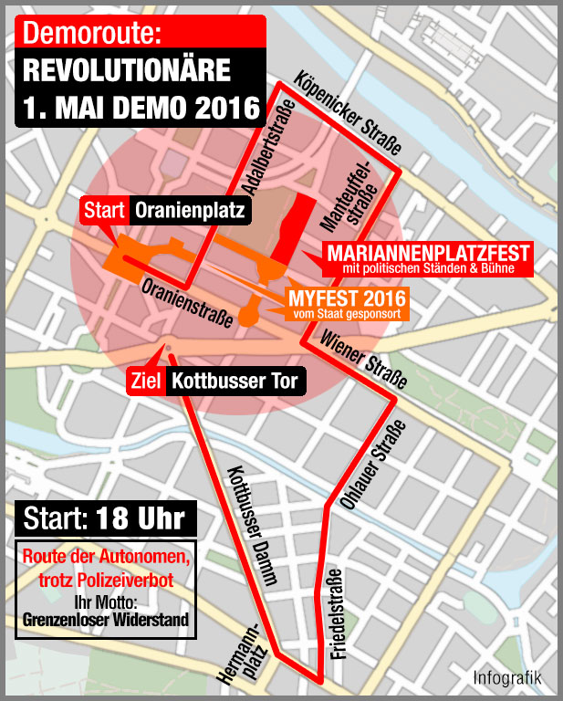 Kreuzkölln Demoroute Revolutionärer 1. Mai