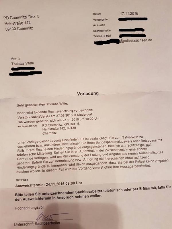 Thomas Witte's Verstoß gegen das Versammlungsgesetz