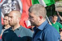 Francesco Polacchi, Simone di Stefano und Alessio di Chirico auf der Demonstration gegen die Roma-Siedlung am 3.6.2015 in Rom
