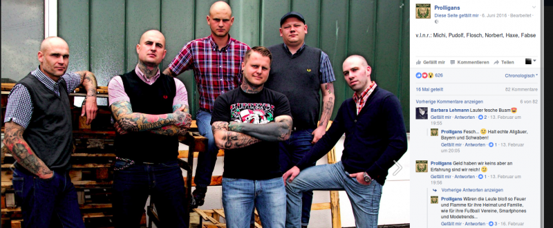 "Prolligans". v.l.n.r: Michi (auch "Faustrecht"), Pudolf, Flosch (auch "Hard as Nails"), Norbert, Haxe (auch "Smart Violence") und Fabse (auch "Hard as Nails")