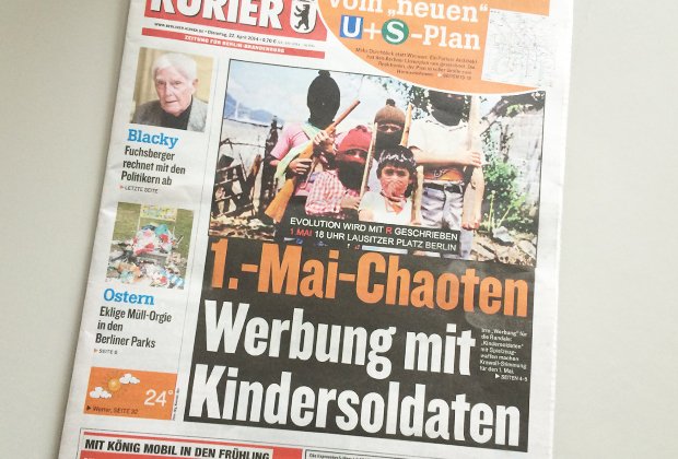 Werbung mit Kindersoldaten im Berliner Kurier