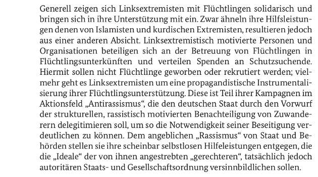 Auszug aus der "Handreichung für Flüchtlingshelferinnen und -helfer" des Bundesamts für Verfassungsschutz, August 2016