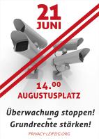 Flyer Front Überwachung stoppen! Grundrechte Stärken! Demonstration 14 Uhr Augustusplatz
