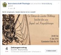 Einladung der »Burschenschaft Thuringia« zum "Zeitzeugenvortrag". Foto: Screenshot von Facebook