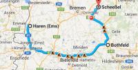 Eine Karte mi der Route von Harem(Ems) nach Scheeßel