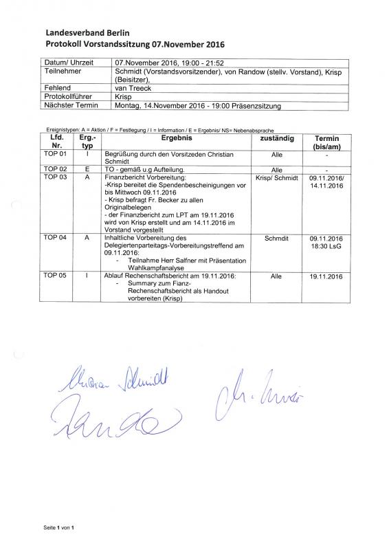 ALFA Landesverband Berlin - Protokoll Vorstandssitzung 7. November 2016