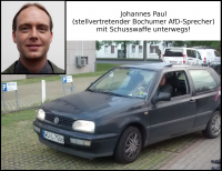Johannes Paul (stellv. Bochumer AfD-Sprecher) mit Auto unmittelbar nach Bedrohung eines Kritikers mit einer Schusswaffe