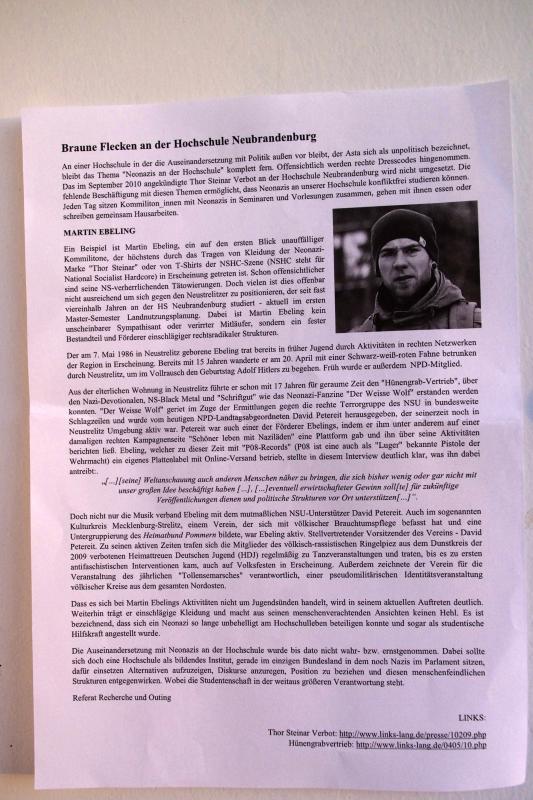 Neonazis an der Hochschule Neubrandenburg Outingflyer 3