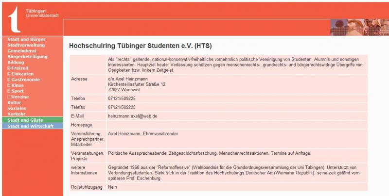 HTS-Selbstdarstellung auf der Homepage der Stadt Tübingen 2010