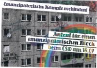 Plakat Aufruf für einen emanzipatorischen Block beim CSD am 18.07.2015 in Leipzig