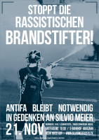 Mobi Plakat: "Stoppt die rassistischen Brandstifter_innen!"