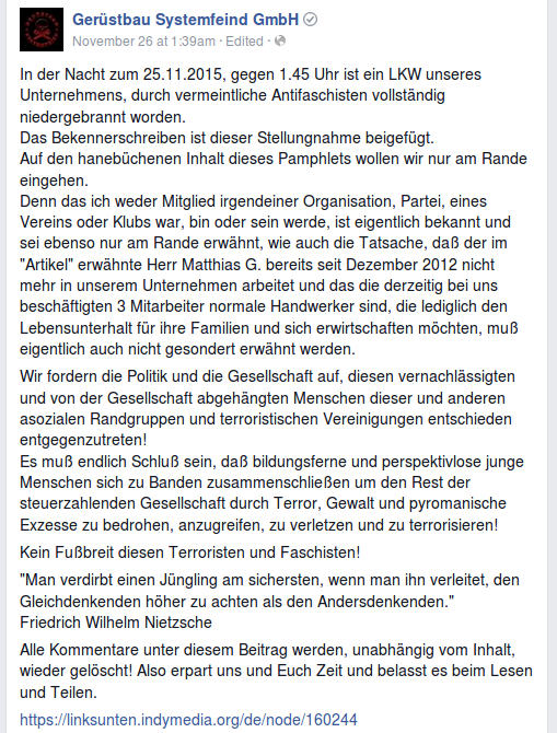 Systemfeind Gerüstbau auf Facebook