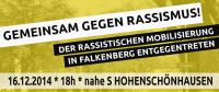 Banner "Gemeinsam gegen Rassismus! Den rassistischen Mobilisierungen in Falkenberg entgegentreten"