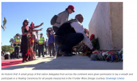 An historic first! A small group of first nation delegates from across the continent were given permission to lay a wreath and participate in a Healing Ceremony for all people massacred in the Frontier Wars. (Image courtesy Sovereign Union)