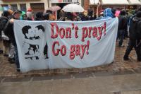 Transpi Don't pray! Go gay!