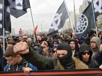 5 - black sun svastika banners on Neo Nazi demonstrations in Russia
