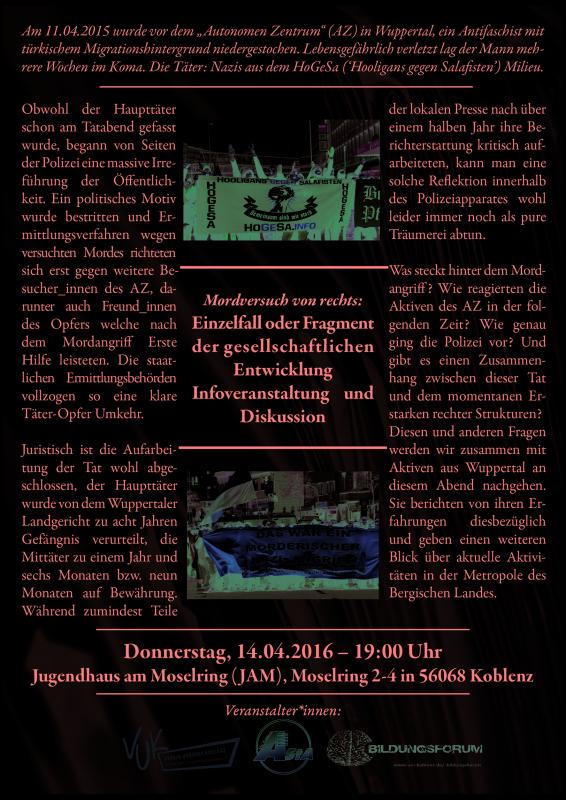 Flyer zur Infoveranstaltung und Diskussion - Mordversuch von rechts