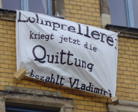Solidaritätstransparent im "Bezahlt Vladimir!"-Konflikt, November 2015, Dresden