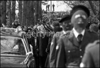 An IRA honour guard fire a salute at IRA hunger striker Francis Hughes' funeral in Bellaghy, in County Londonderry, 15th May 1981.  (Photo by Alex Bowie/Getty Images) 