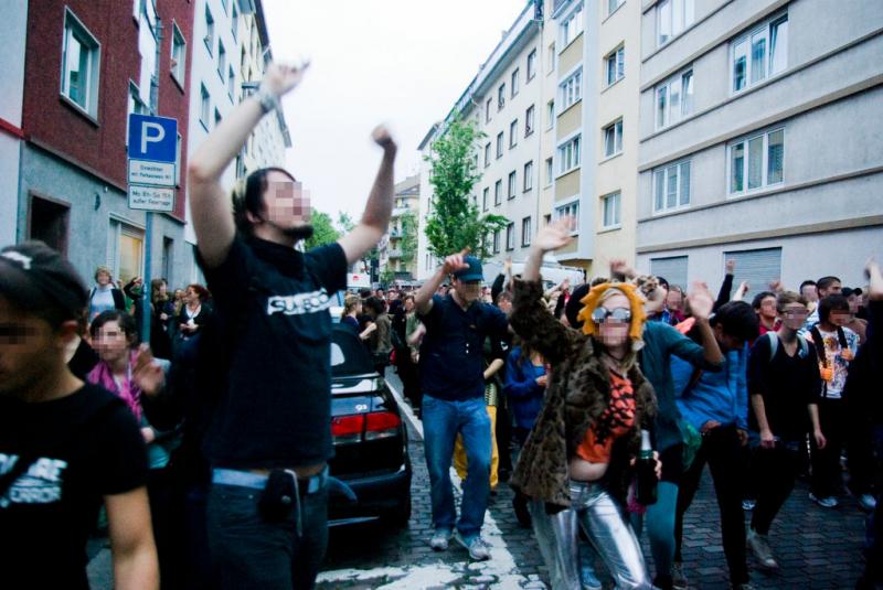 Dancing at a reclaim the streets night demo in Mainz, Germany.