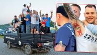 Rechte Parolen, Hitlergruß. Neo-Nazis posieren beim Fan-Treffen in Bautzen (Sachsen). Bild rechts: Ein Auto-Fan trägt ein Hakenkreuz-Tattoo unter der Achsel