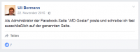 Uli Bormann erklärt seine Tätigkeit als Administrator für die AfD Goslar auf Facebook